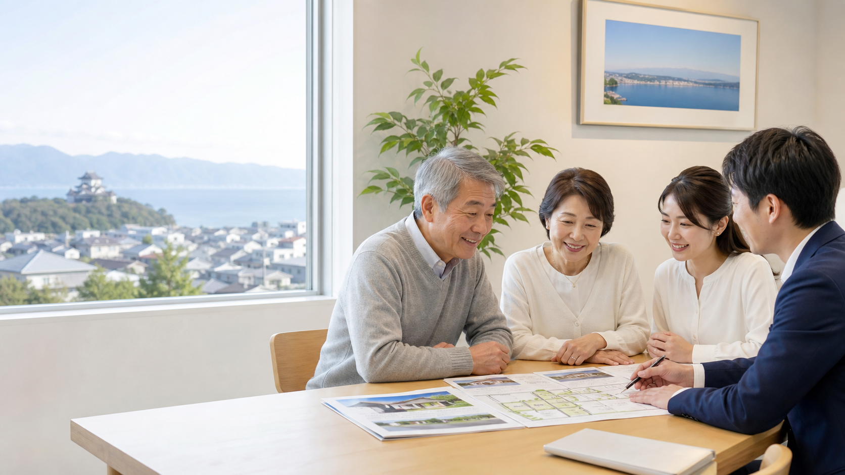 彦根の相続不動産について家族と担当者が相談する様子